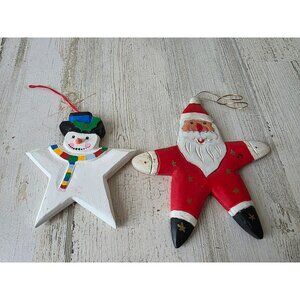 Wooden Star Snowman Santa‎ Ornament Celestial Xmas Tree